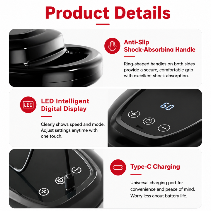 Premium 6 Head Massage Gun Deep Tissue Percussion Muscle Massager Multi Head Vibration Therapy Device Full Body Neck Back Shoulder Relief Rechargeable Cordless