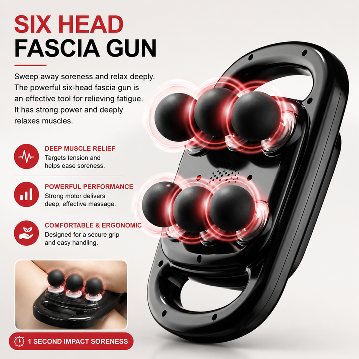 Premium 6 Head Massage Gun Deep Tissue Percussion Muscle Massager Multi Head Vibration Therapy Device Full Body Neck Back Shoulder Relief Rechargeable Cordless