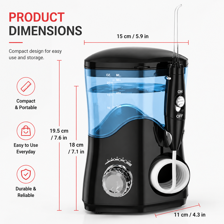 Premium 600ML Water Flosser Electric Oral Irrigator High Pulse Dental Cleaner Adjustable Pressure 7 Nozzles Gum Care Teeth Cleaning Home Use