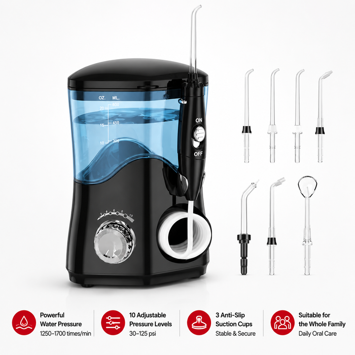 Premium 600ML Water Flosser Electric Oral Irrigator High Pulse Dental Cleaner Adjustable Pressure 7 Nozzles Gum Care Teeth Cleaning Home Use