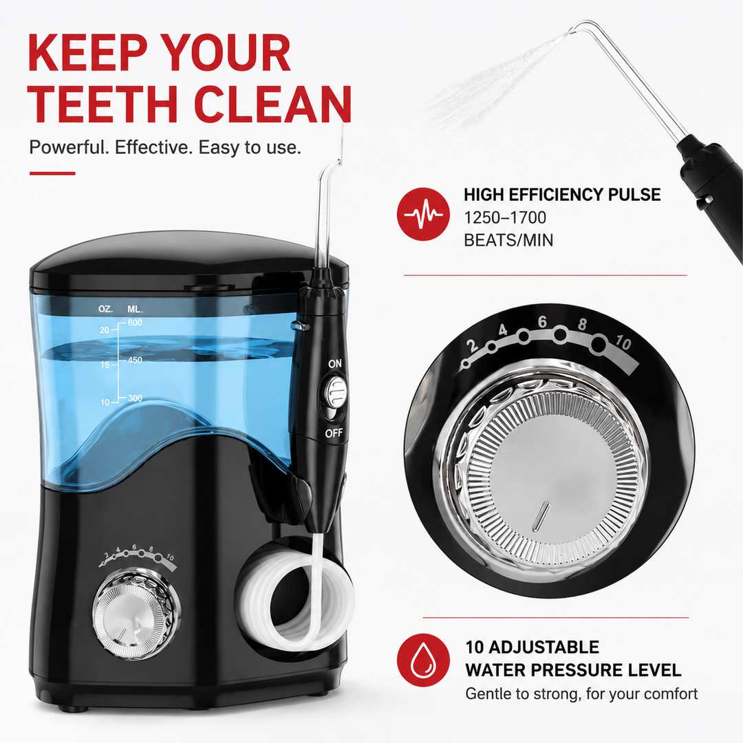 Premium 600ML Water Flosser Electric Oral Irrigator High Pulse Dental Cleaner Adjustable Pressure 7 Nozzles Gum Care Teeth Cleaning Home Use