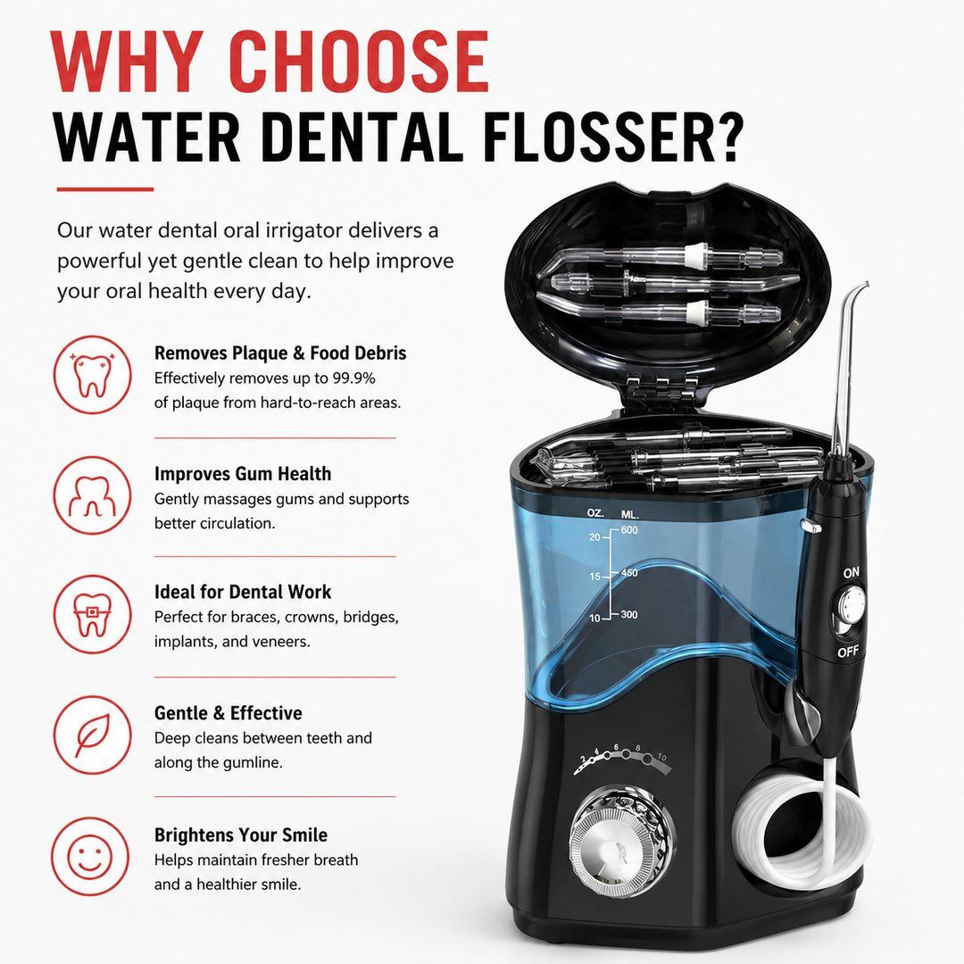 Premium 600ML Water Flosser Electric Oral Irrigator High Pulse Dental Cleaner Adjustable Pressure 7 Nozzles Gum Care Teeth Cleaning Home Use