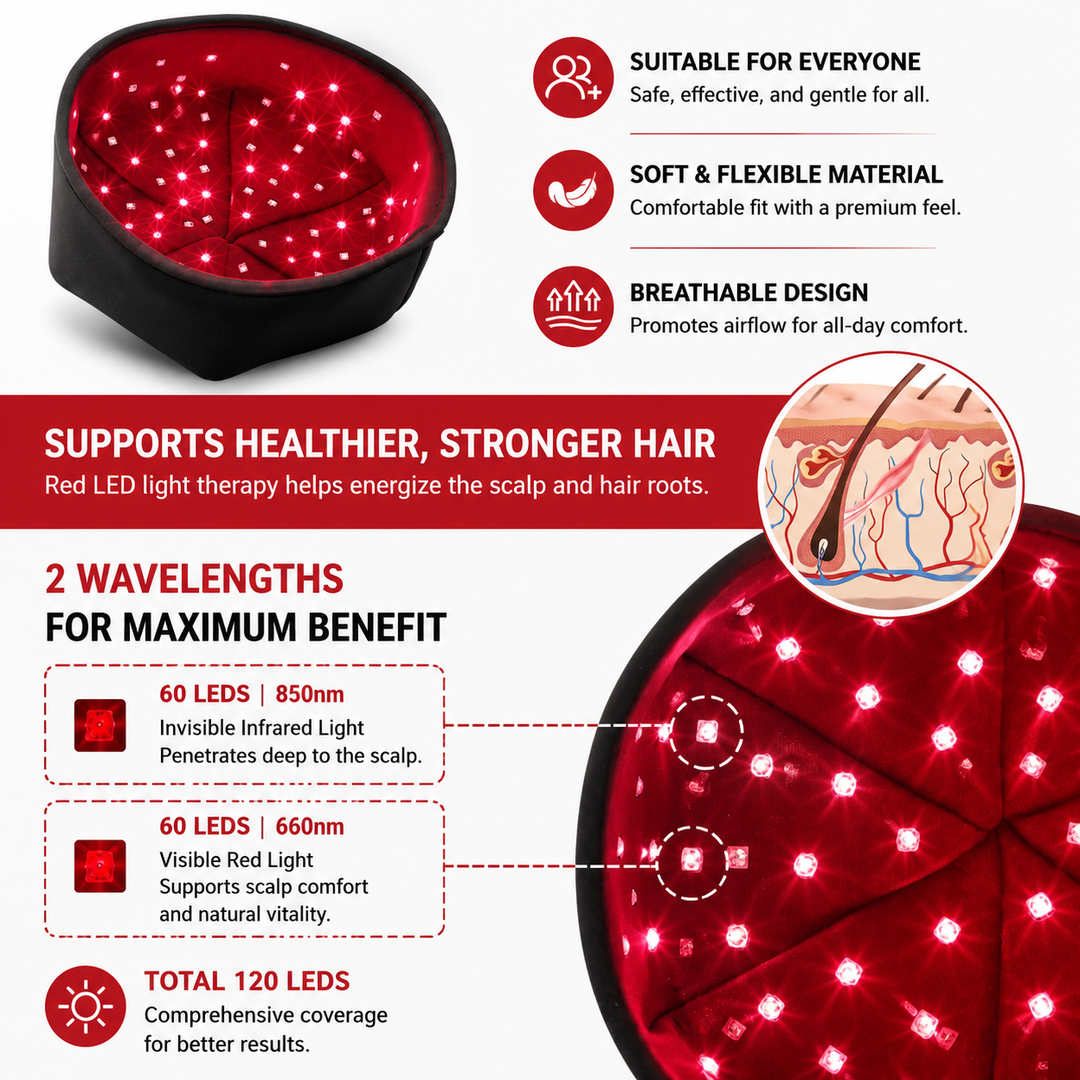 Premium 660nm 830nm LED Light Cap Red Near Infrared Scalp Therapy Wearable Hat USB Powered Relaxation Hat Pulse Mode Timer Light Therapy Device
