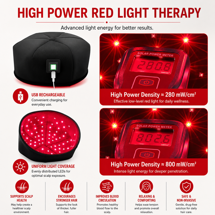 Premium 660nm 830nm LED Light Cap Red Near Infrared Scalp Therapy Wearable Hat USB Powered Relaxation Hat Pulse Mode Timer Light Therapy Device