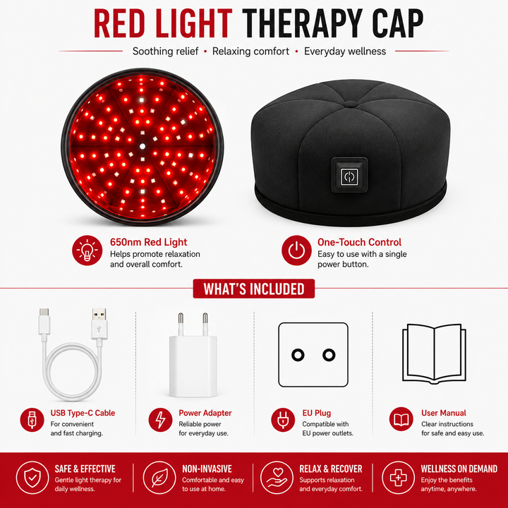 Premium 660nm 830nm LED Light Cap Red Near Infrared Scalp Therapy Wearable Hat USB Powered Relaxation Hat Pulse Mode Timer Light Therapy Device