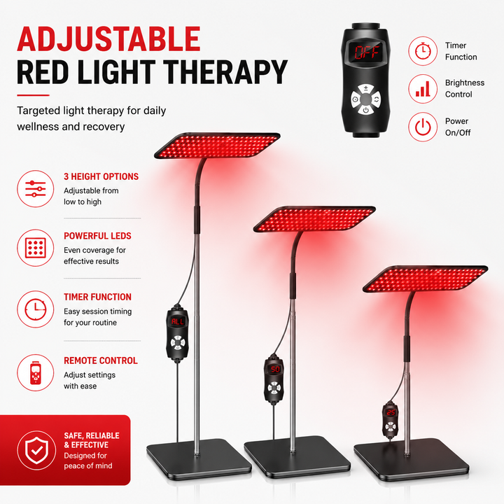 Premium 660nm 850nm LED Red Light Therapy Panel Near Infrared Lamp Adjustable Stand Timer 126 LED Light Therapy Device Home Facial Body Use