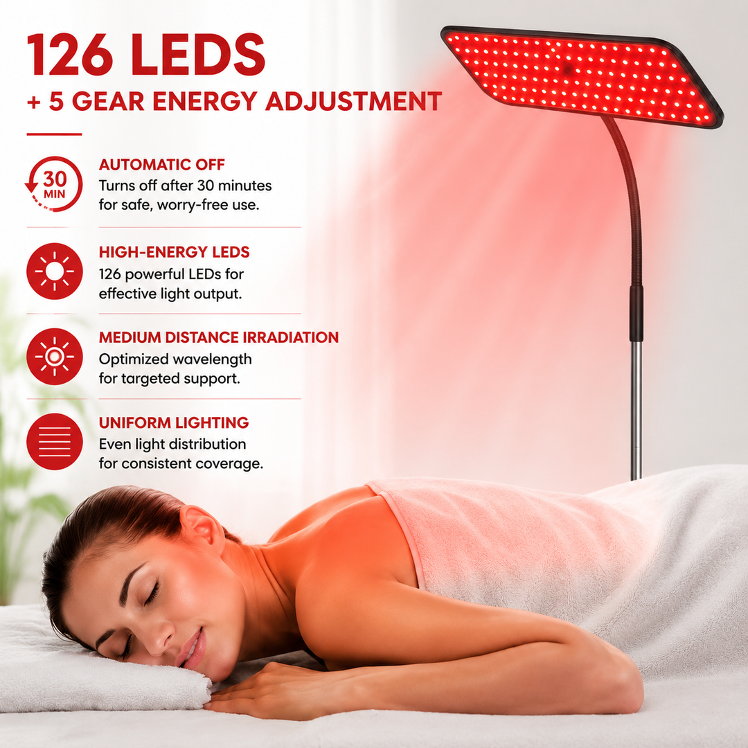 Premium 660nm 850nm LED Red Light Therapy Panel Near Infrared Lamp Adjustable Stand Timer 126 LED Light Therapy Device Home Facial Body Use