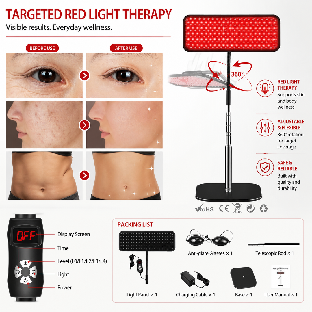 Premium 660nm 850nm LED Red Light Therapy Panel Near Infrared Lamp Adjustable Stand Timer 126 LED Light Therapy Device Home Facial Body Use