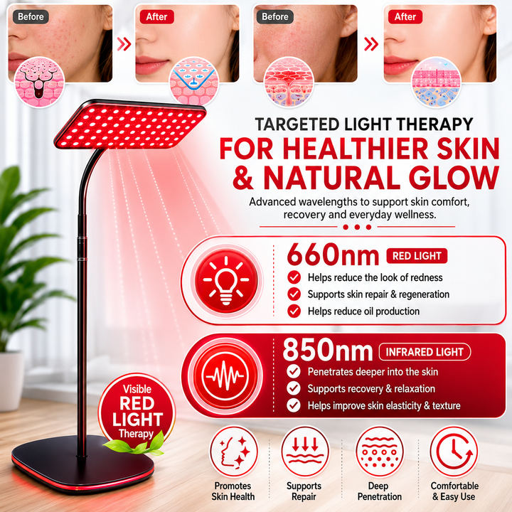 Premium 660nm 850nm LED Red Light Therapy Panel Near Infrared Lamp Adjustable Stand Timer 126 LED Light Therapy Device Home Facial Body Use