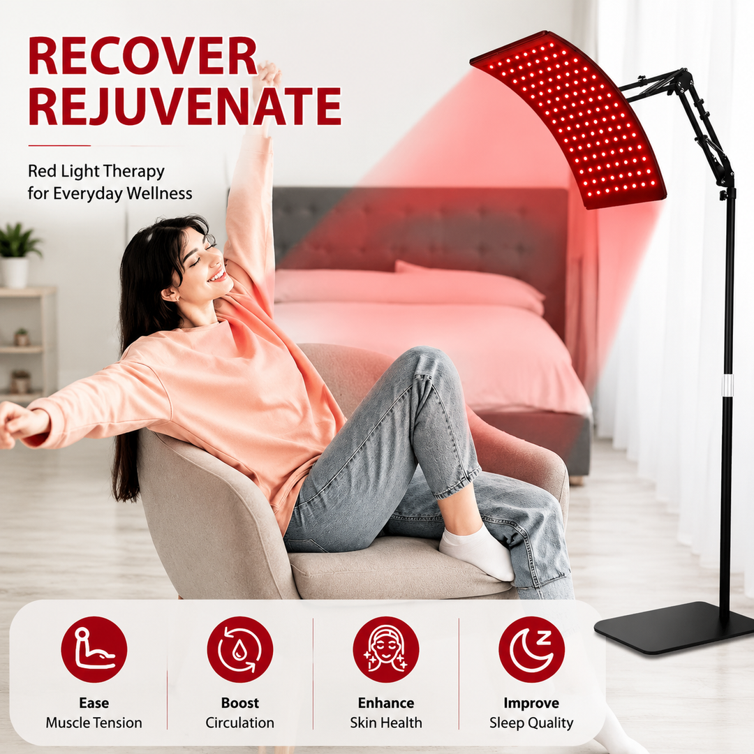 Premium 660nm and 850nm Red Light Therapy Lamp Infrared LED Panel 120 LED Adjustable Stand Curved Focus Home Body Light Therapy Device Goggles Included