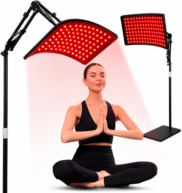 Premium 660nm and 850nm Red Light Therapy Lamp Infrared LED Panel 120 LED Adjustable Stand Curved Focus Home Body Light Therapy Device Goggles Included