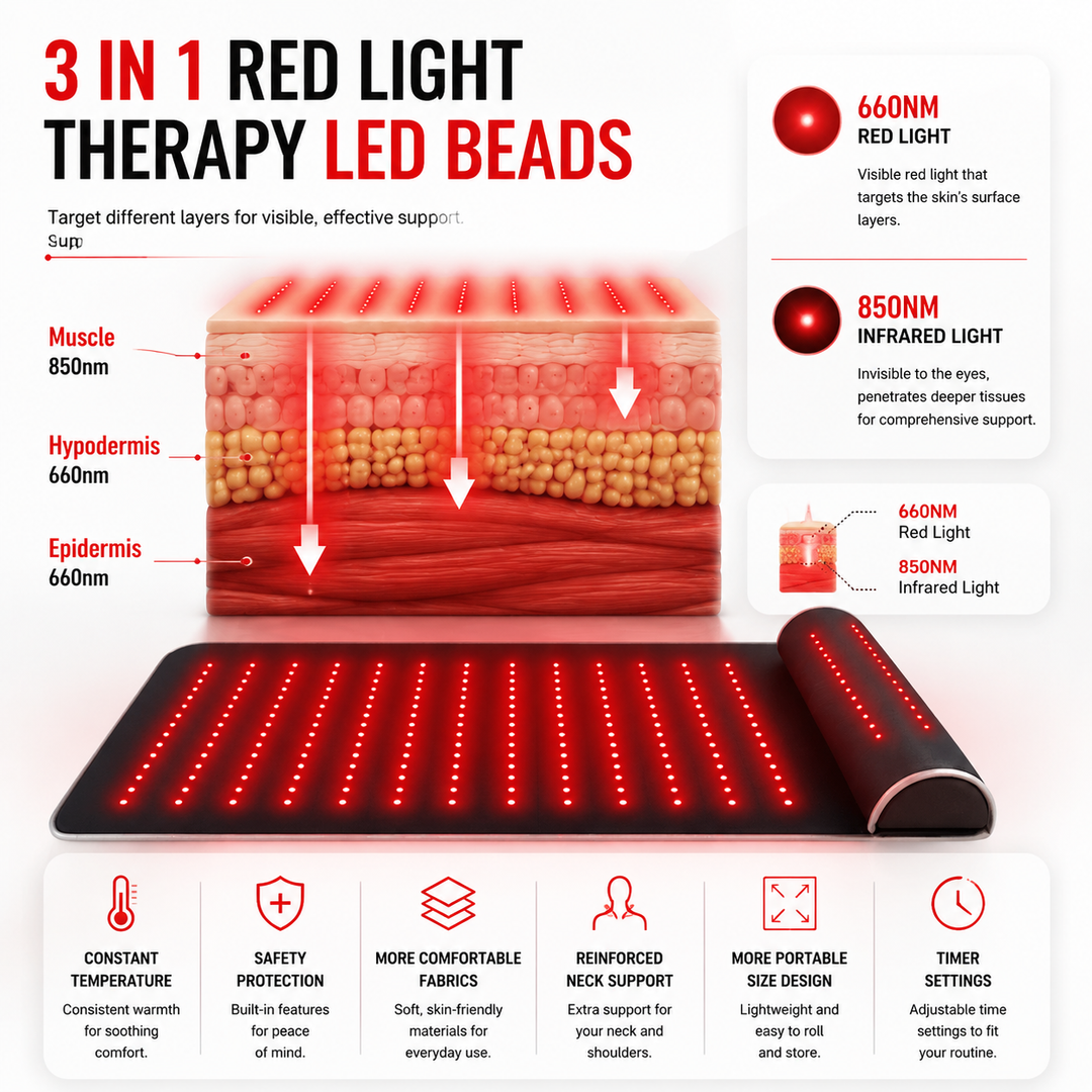 Premium 660nm and 850nm Red Light Therapy Mat LED Infrared Heating Pad 675 Beads Full Body Massage Therapy Device Neck Support Home Use System