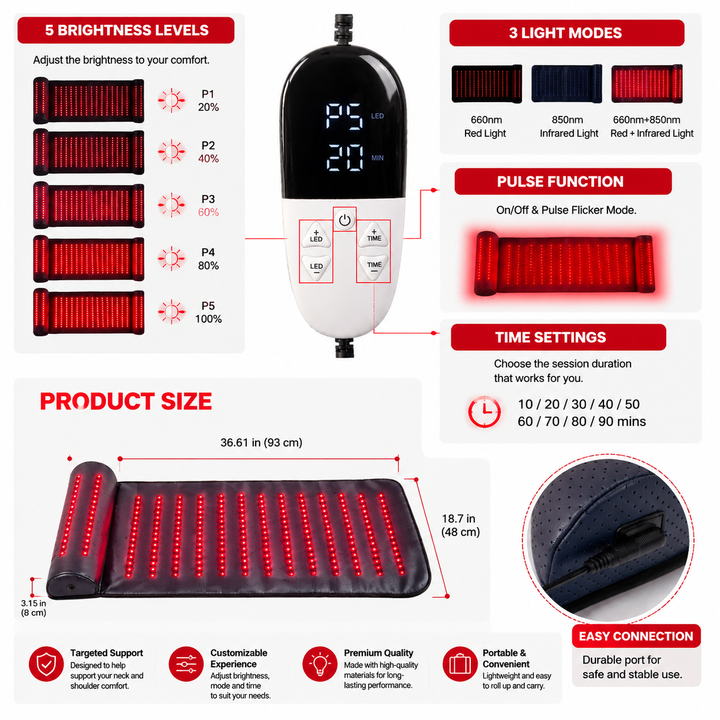 Premium 660nm and 850nm Red Light Therapy Mat LED Infrared Heating Pad 675 Beads Full Body Massage Therapy Device Neck Support Home Use System