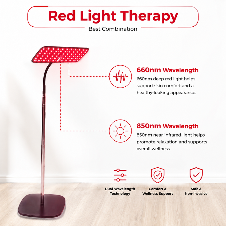 Premium 660nm and 850nm Red Light Therapy Panel 126 LED Infrared Lamp Adjustable Stand Timer 5 Level Brightness Home Face Body Light Therapy Device