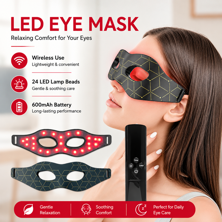Premium 7 Color LED Eye Mask Red Light Photon Therapy Silicone Eye Care Mask 24 LED Beads Rechargeable Remote Control Relaxation Beauty Device