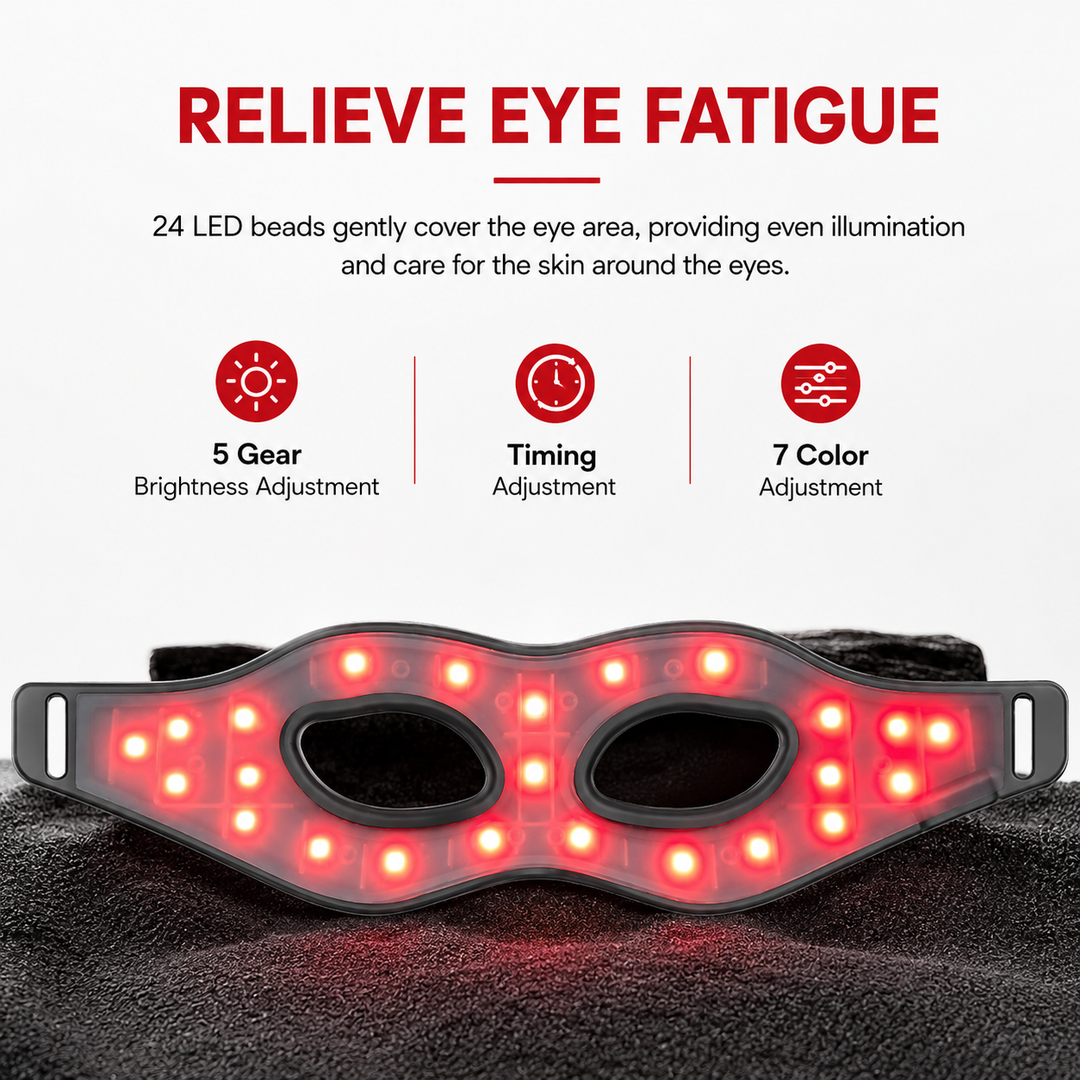 Premium 7 Color LED Eye Mask Red Light Photon Therapy Silicone Eye Care Mask 24 LED Beads Rechargeable Remote Control Relaxation Beauty Device