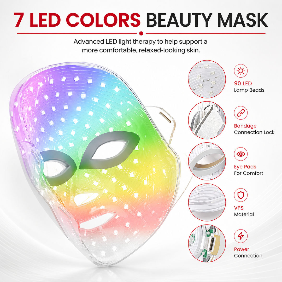 Premium 7 Color LED Facial Mask Rechargeable Red Light Therapy Beauty Device 630nm 470nm Skin Care Mask Multi Spectrum Home Facial Treatment