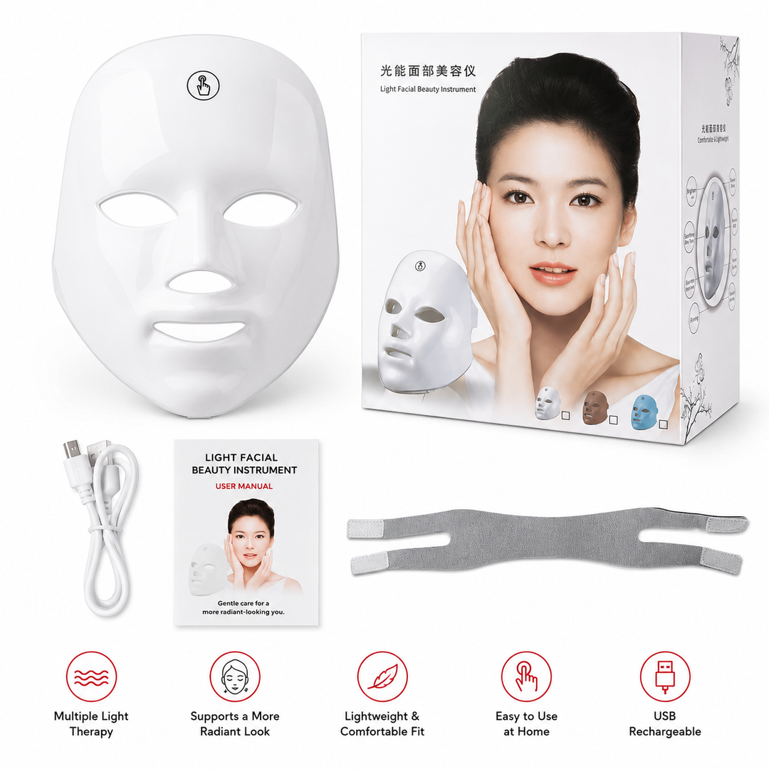 Premium 7 Color LED Facial Mask Rechargeable Red Light Therapy Beauty Device 630nm 470nm Skin Care Mask Multi Spectrum Home Facial Treatment