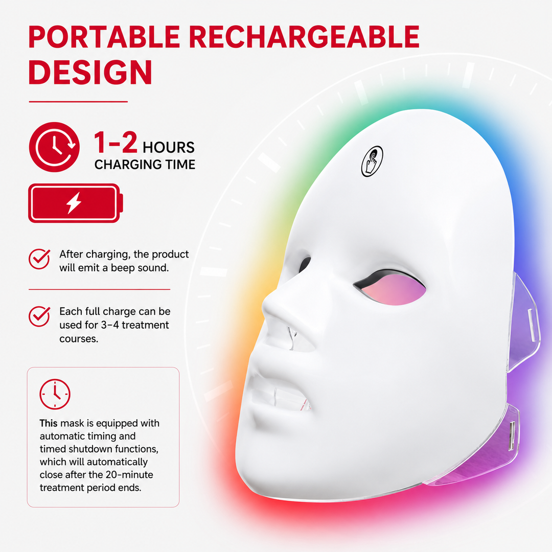 Premium 7 Color LED Facial Mask Rechargeable Red Light Therapy Beauty Device 630nm 470nm Skin Care Mask Multi Spectrum Home Facial Treatment