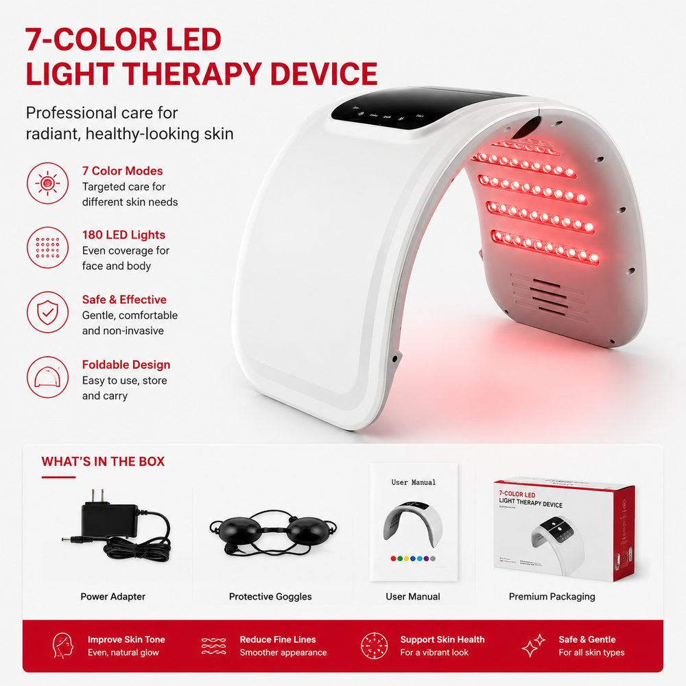 Premium 7 Color PDT LED Facial Mask Red Light Therapy Beauty Device 100 LED Photon Skin Care Rejuvenation Light Therapy Face Mask Home Use