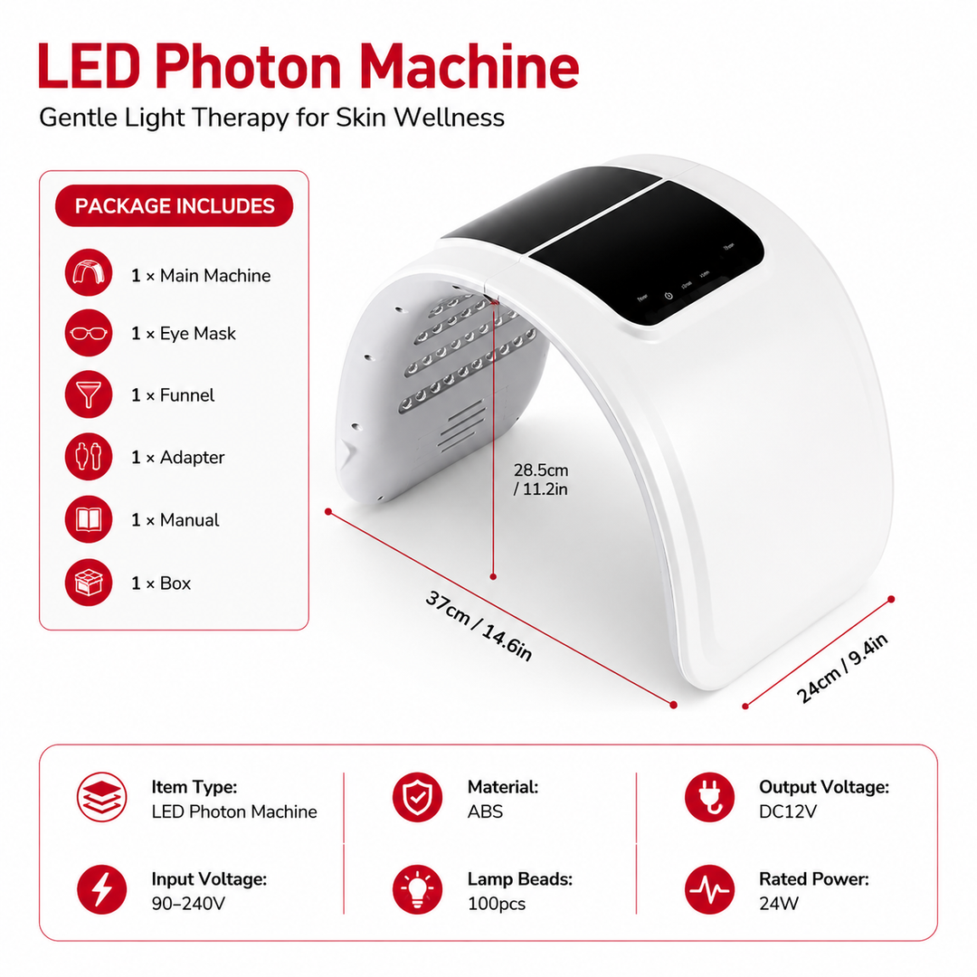 Premium 7 Color PDT LED Facial Mask Red Light Therapy Beauty Device 100 LED Photon Skin Care Rejuvenation Light Therapy Face Mask Home Use