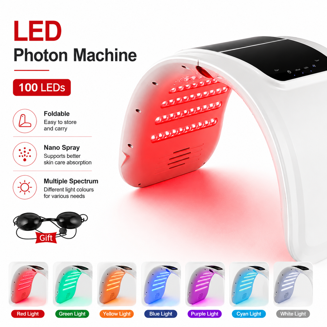 Premium 7 Color PDT LED Facial Mask Red Light Therapy Beauty Device 100 LED Photon Skin Care Rejuvenation Light Therapy Face Mask Home Use