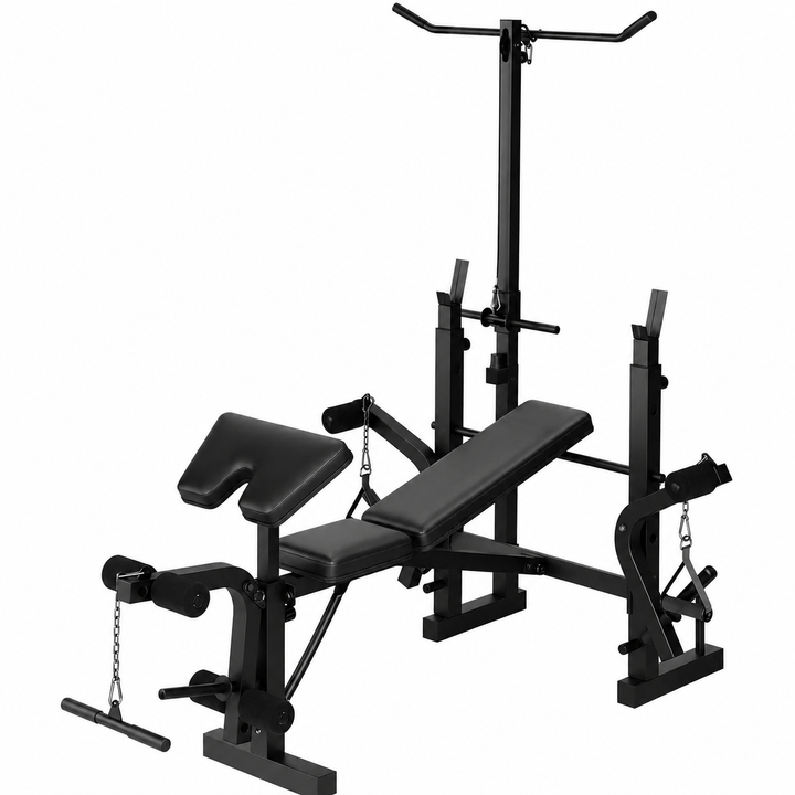 Premium 7 in 1 Strength Training Bench with Squat Rack 900 lb Capacity Adjustable Foldable Home Gym Workout Bench Multi Function Weight Training System