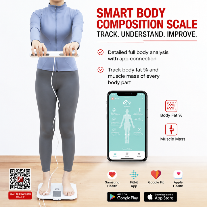 Premium 8 Electrode Body Fat Scale – Large Display Digital Weight Scale, Accurate BMI &amp; Body Composition Monitor, Tracks Muscle Mass, Water Weight &amp; More with App Syncing