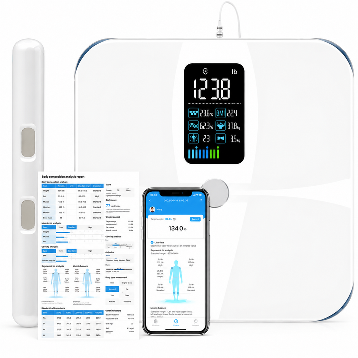 Premium 8 Electrode Body Fat Scale – Large Display Digital Weight Scale, Accurate BMI &amp; Body Composition Monitor, Tracks Muscle Mass, Water Weight &amp; More with App Syncing