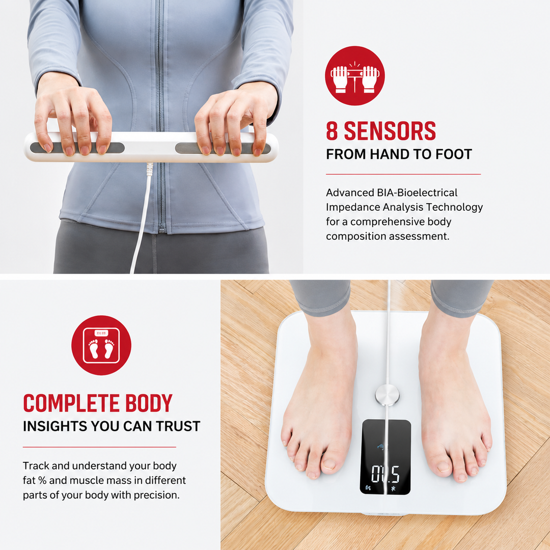 Premium 8 Electrode Body Fat Scale – Large Display Digital Weight Scale, Accurate BMI &amp; Body Composition Monitor, Tracks Muscle Mass, Water Weight &amp; More with App Syncing