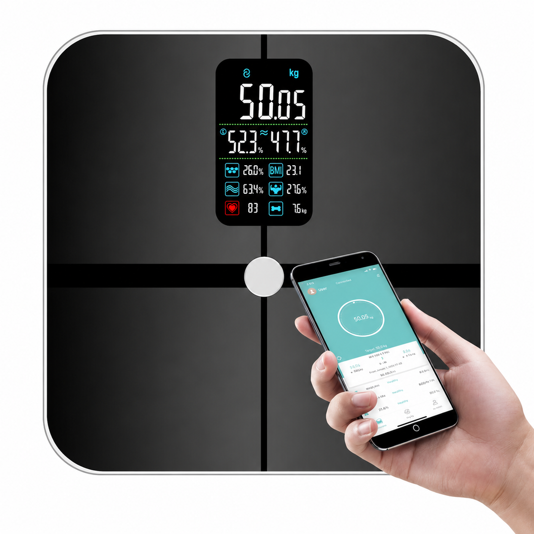 Premium 8 Electrode Body Fat Scale – Large Display Digital Weight Scale, Accurate BMI & Body Composition Monitor, Tracks Muscle Mass, Water Weight & More with App Syncing