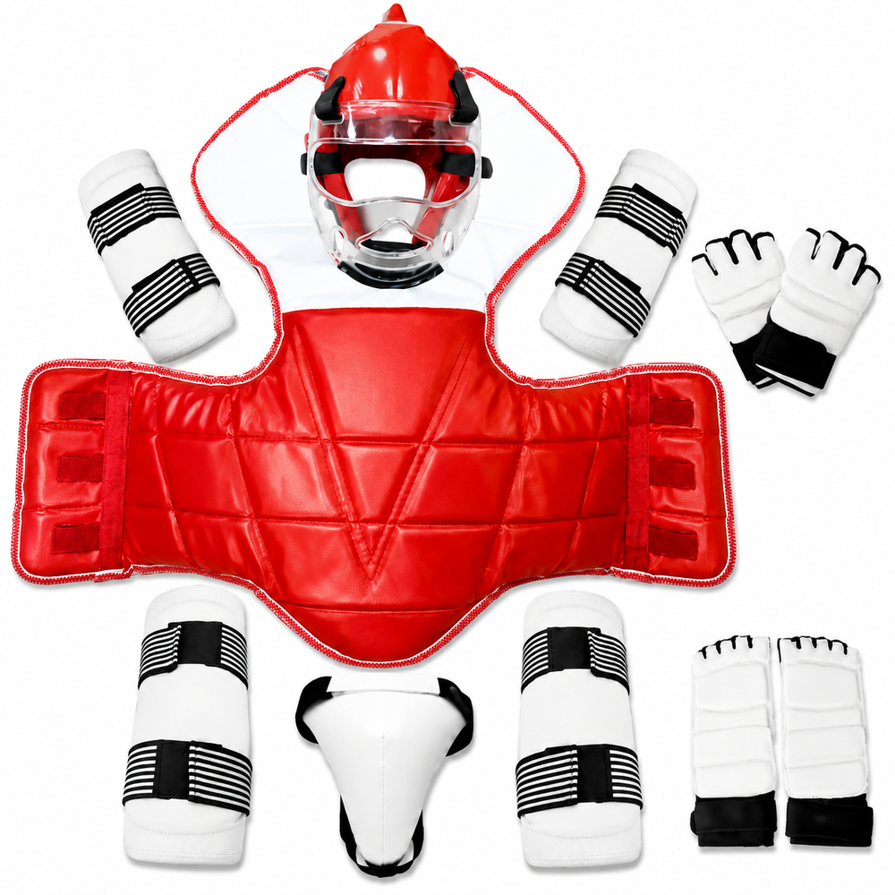 Premium 8pcs Taekwondo Protective Gear Set Full Body Combat Training Equipment Helmet Chest Arm Leg Crotch Guards Martial Arts Sparring Protection Kit