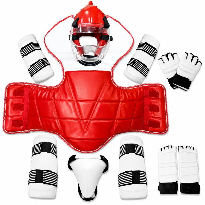 Premium 8pcs Taekwondo Protective Gear Set Full Body Combat Training Equipment Helmet Chest Arm Leg Crotch Guards Martial Arts Sparring Protection Kit