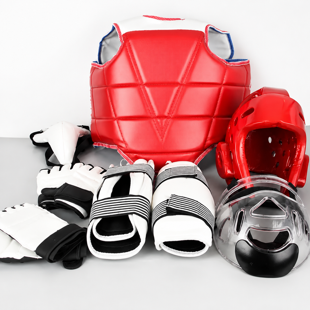 Premium 8pcs Taekwondo Protective Gear Set Full Body Combat Training Equipment Helmet Chest Arm Leg Crotch Guards Martial Arts Sparring Protection Kit