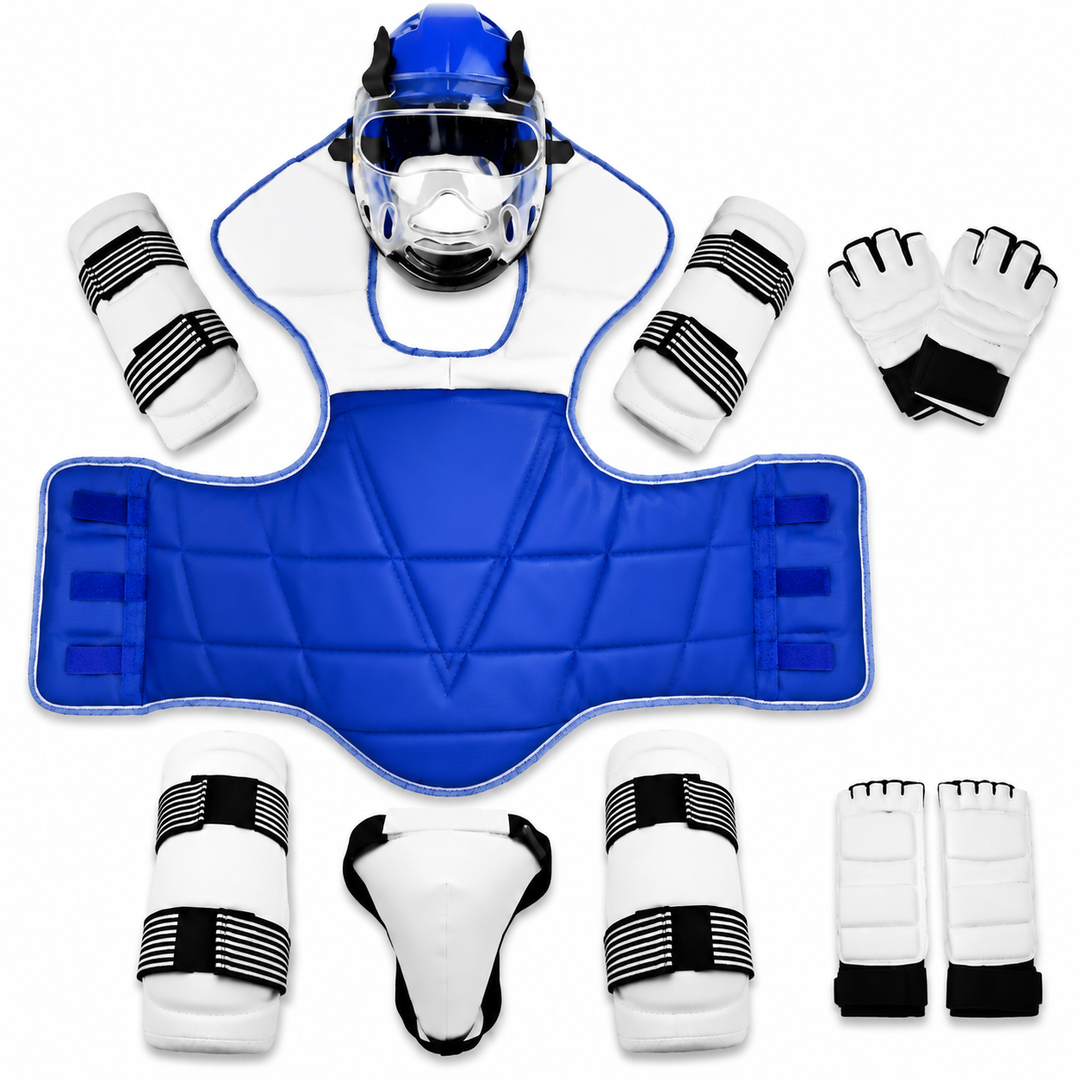 Premium 8pcs Taekwondo Protective Gear Set Full Body Combat Training Equipment Helmet Chest Arm Leg Crotch Guards Martial Arts Sparring Protection Kit