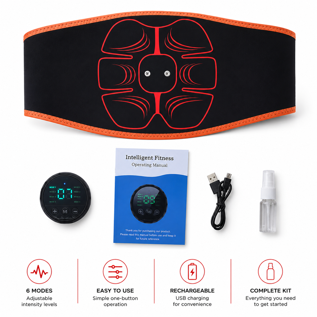 Premium ABS EMS Abdominal Trainer USB Rechargeable Muscle Stimulator Belt 10 Modes 30 Intensity Levels Ab Workout Waist Slim Fitness Device Pro
