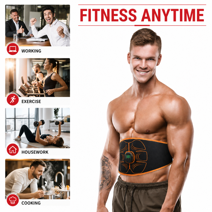 Premium ABS EMS Abdominal Trainer USB Rechargeable Muscle Stimulator Belt 10 Modes 30 Intensity Levels Ab Workout Waist Slim Fitness Device Pro