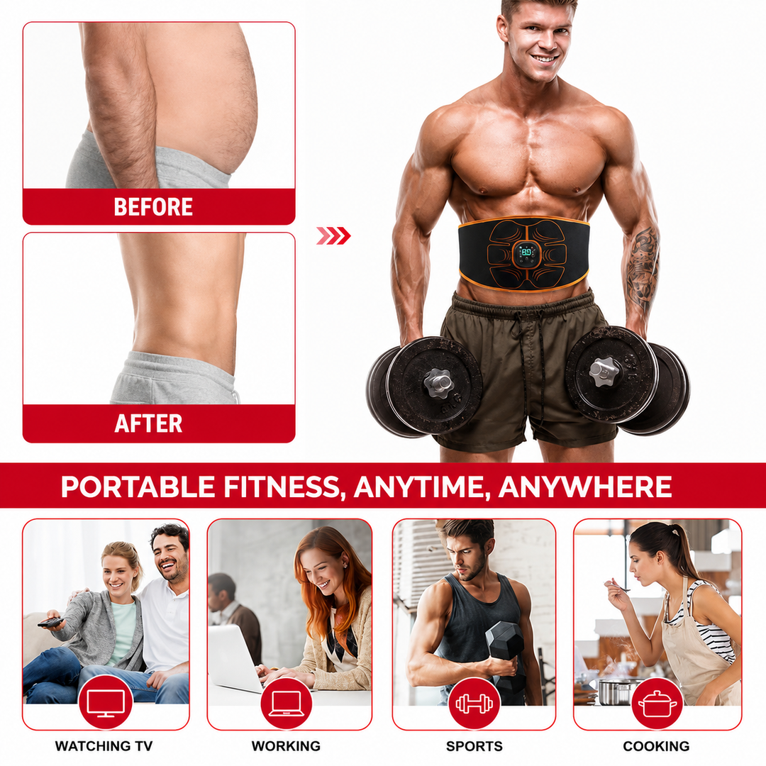Premium ABS EMS Abdominal Trainer USB Rechargeable Muscle Stimulator Belt 10 Modes 30 Intensity Levels Ab Workout Waist Slim Fitness Device Pro