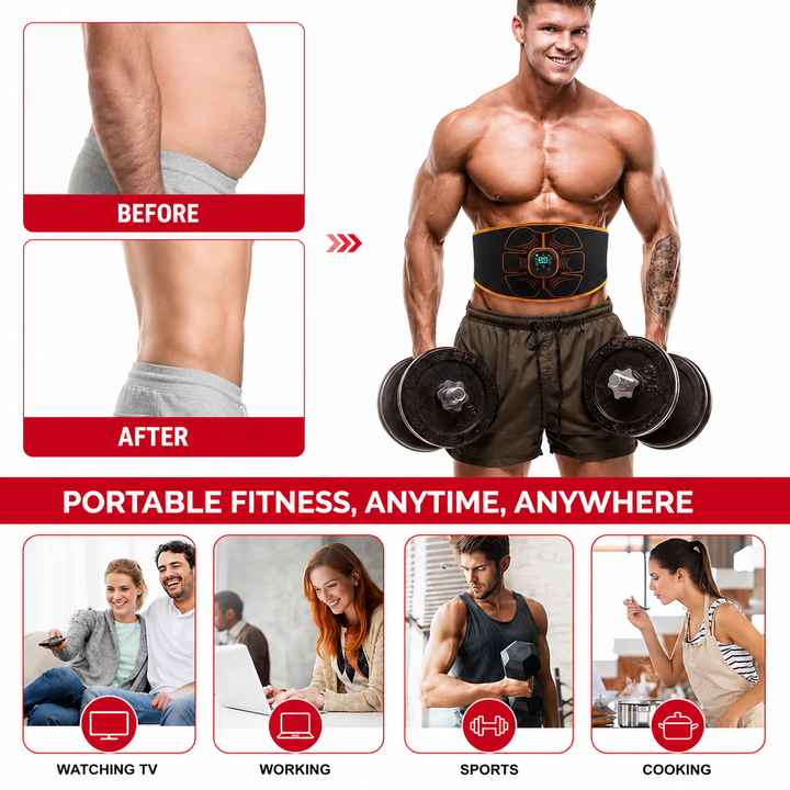 Premium ABS EMS Abdominal Trainer USB Rechargeable Muscle Stimulator Belt 10 Modes 30 Intensity Levels Ab Workout Waist Slim Fitness Device Pro
