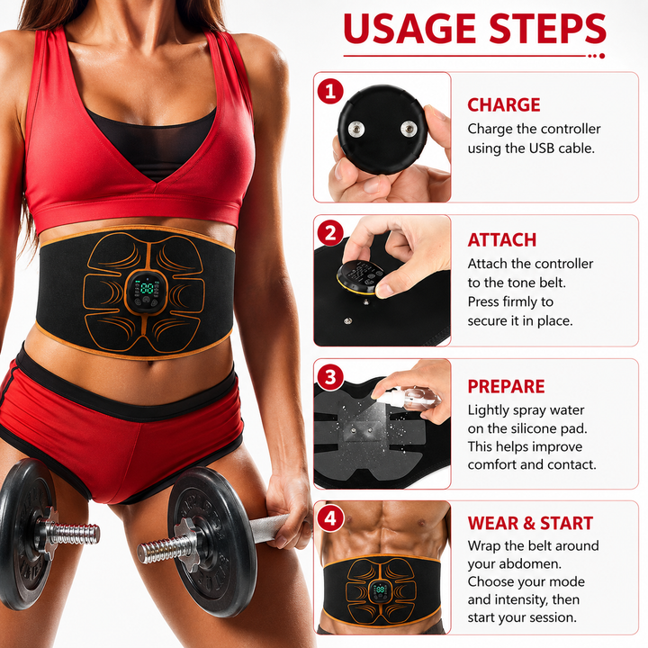 Premium ABS EMS Abdominal Trainer USB Rechargeable Muscle Stimulator Belt 10 Modes 30 Intensity Levels Ab Workout Waist Slim Fitness Device Pro