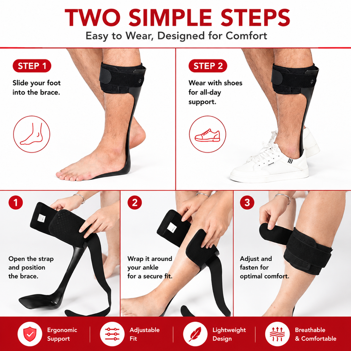 Premium AFO Drop Foot Brace Orthosis Lightweight Ankle Support Stabilizer Foot Drop Walking Assistance Comfort Fit Men Women Multiple Sizes