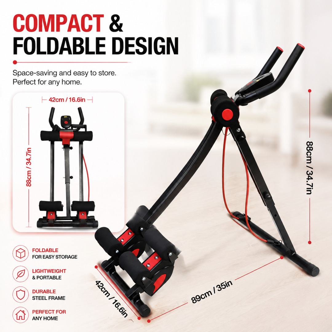 Premium Ab Machine Monorail Cruncher Adjustable Height Core Trainer 4 Resistance Levels 440 lb Capacity Foldable Abdominal Workout Equipment LCD Monitor