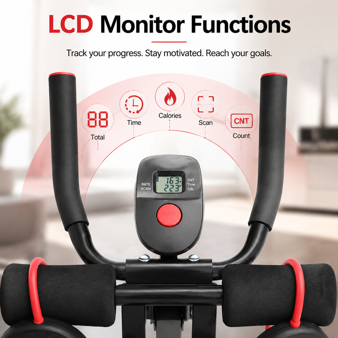 Premium Ab Machine Monorail Cruncher Adjustable Height Core Trainer 4 Resistance Levels 440 lb Capacity Foldable Abdominal Workout Equipment LCD Monitor