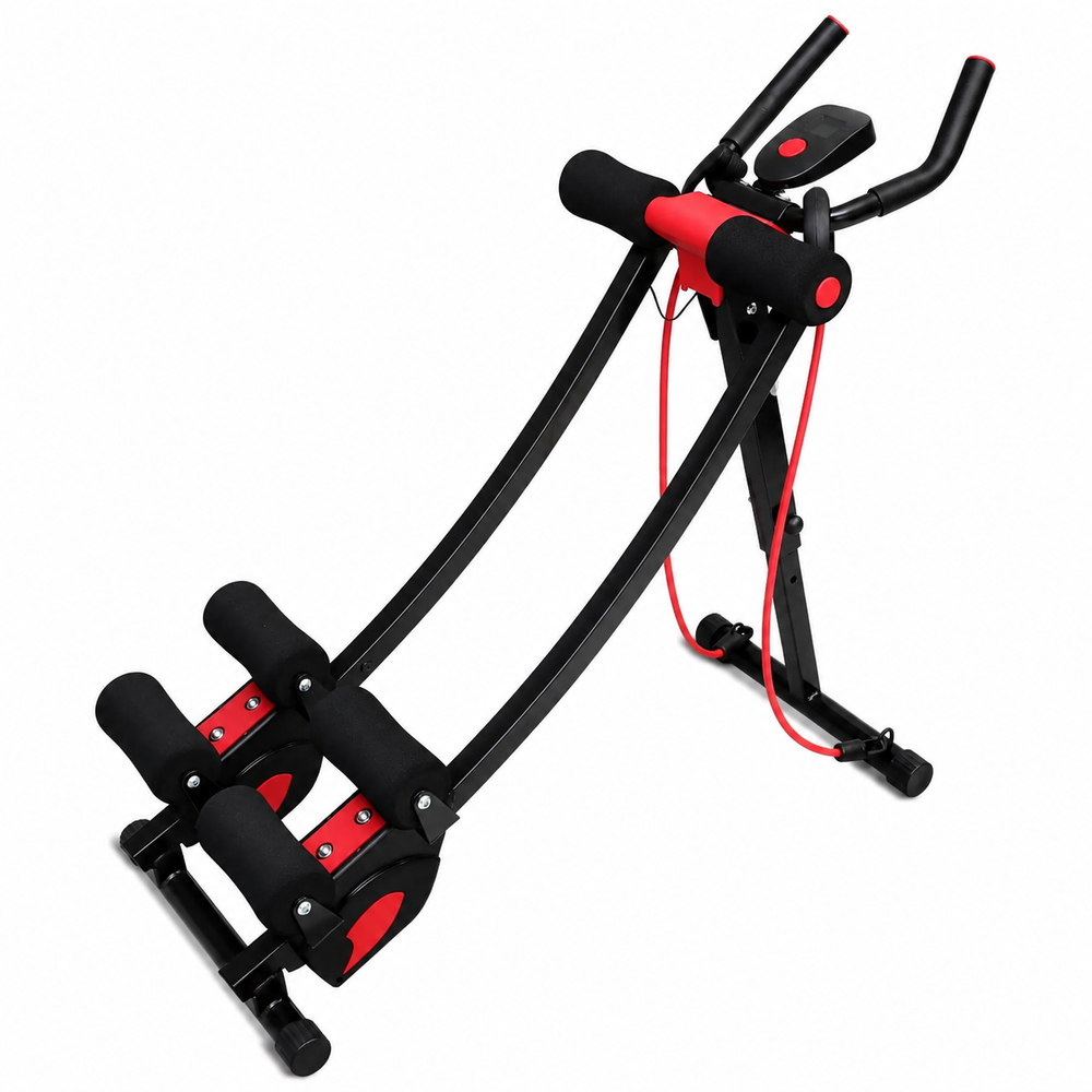 Premium Ab Machine Monorail Cruncher Adjustable Height Core Trainer 4 Resistance Levels 440 lb Capacity Foldable Abdominal Workout Equipment LCD Monitor