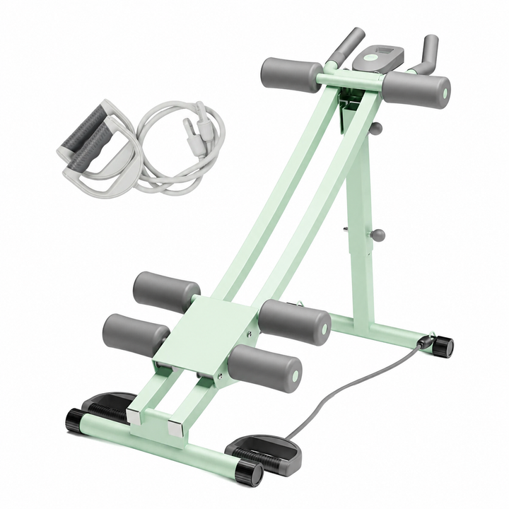 Premium Ab Machine Monorail Cruncher Adjustable Height Core Trainer 4 Resistance Levels 440 lb Capacity Foldable Abdominal Workout Equipment LCD Monitor