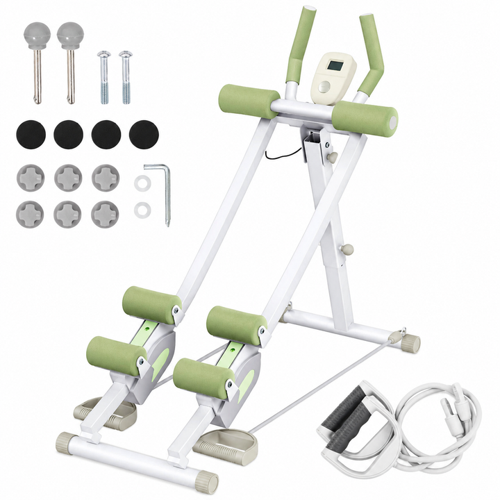 Premium Ab Machine Monorail Cruncher Adjustable Height Core Trainer 4 Resistance Levels 440 lb Capacity Foldable Abdominal Workout Equipment LCD Monitor