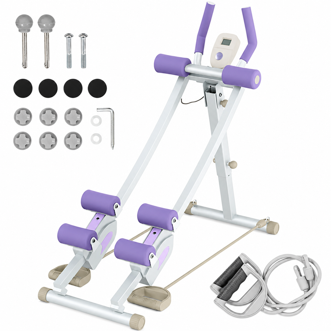 Premium Ab Machine Monorail Cruncher Adjustable Height Core Trainer 4 Resistance Levels 440 lb Capacity Foldable Abdominal Workout Equipment LCD Monitor