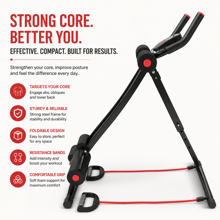 Premium Ab Machine Monorail Cruncher Adjustable Height Core Trainer 4 Resistance Levels 440 lb Capacity Foldable Abdominal Workout Equipment LCD Monitor