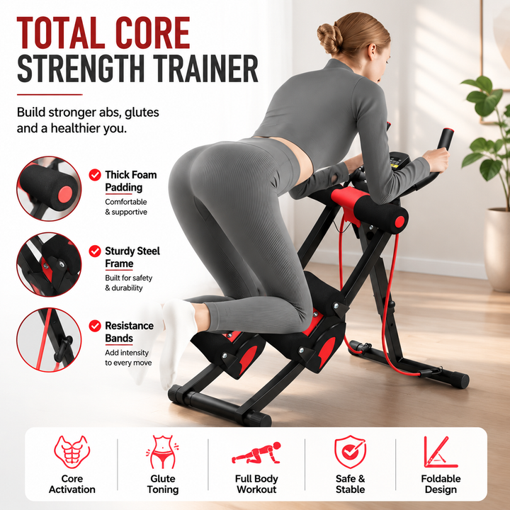 Premium Ab Machine Monorail Cruncher Adjustable Height Core Trainer 4 Resistance Levels 440 lb Capacity Foldable Abdominal Workout Equipment LCD Monitor