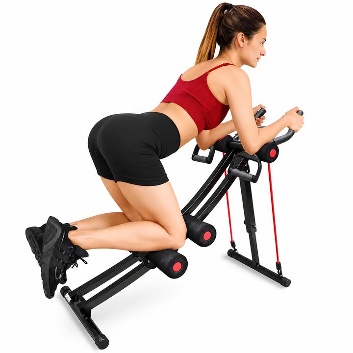 Premium Ab Machine Monorail Cruncher Adjustable Height Core Trainer 4 Resistance Levels 440 lb Capacity Foldable Abdominal Workout Equipment LCD Monitor